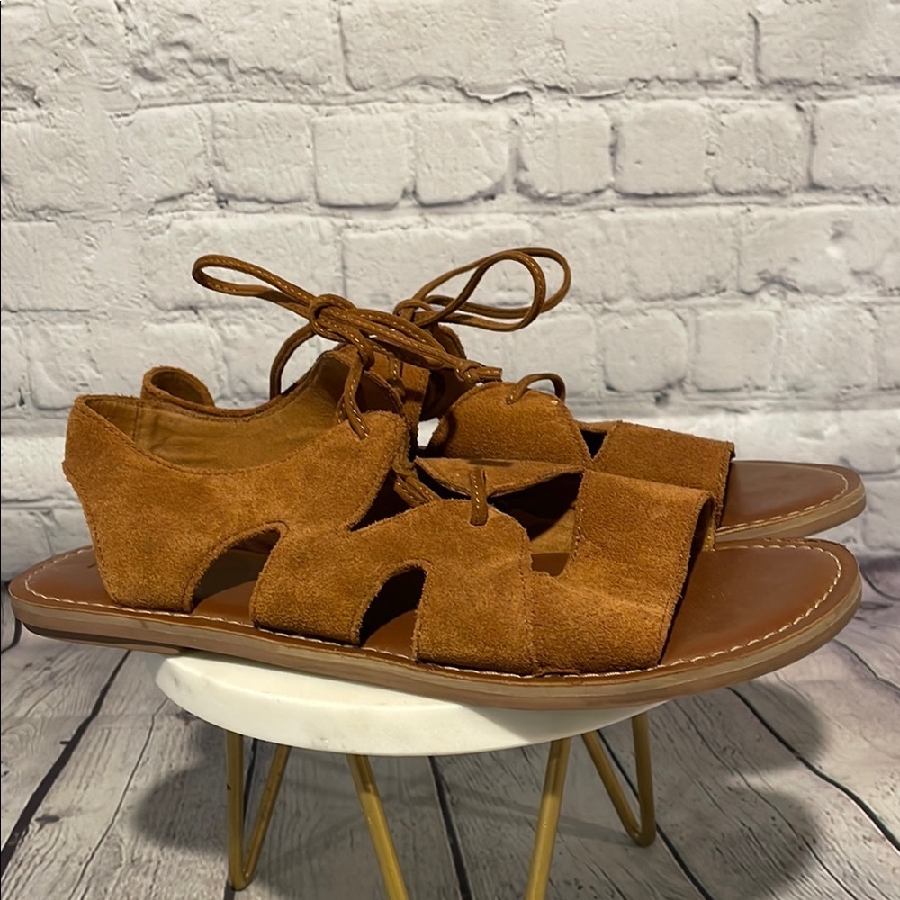 Toms Brown Suede Lace-Up Sandals Sz 8.5